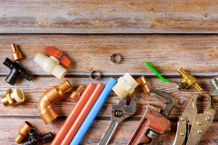 Installation of plastic pipes for the water system, pipe cutting tools, corners, holders, taps,...
