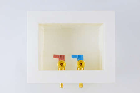 PEX Compatible Washing Machine Outlet Box with 1.4 Turn Valves for laundry roomの写真素材