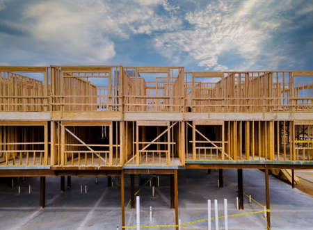 Unfinished of interior view of a house residential construction wall of framing against