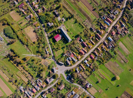 Beautiful of the village panoramic aerial view with fields of height view