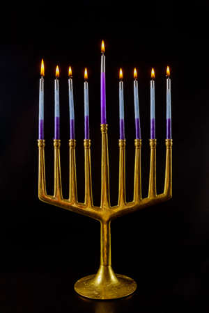 Menorah with burned out candles for Hanukkah in Jewish Festivalの写真素材