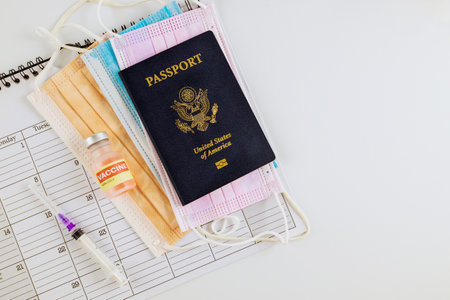 USA vaccination planning calendar in America coronavirus vacine bottle SARS-COV-2 COVID-19 to fight...