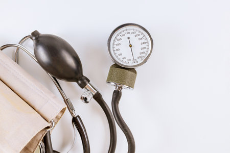 Mechanical tonometer close up medical device on a white backgroundの写真素材