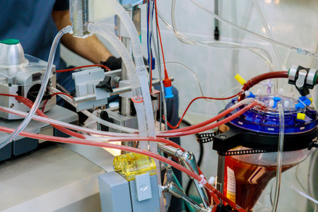 Operating room for during heart surgery in lung machine in apparatus circulation blood heart
