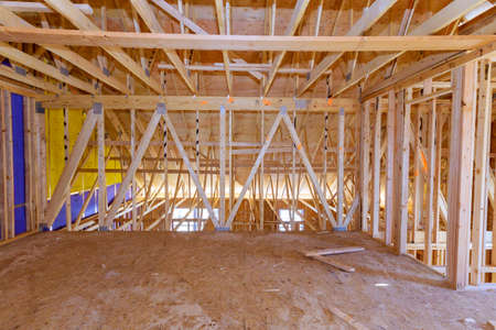 Interior view construction new residential home framing