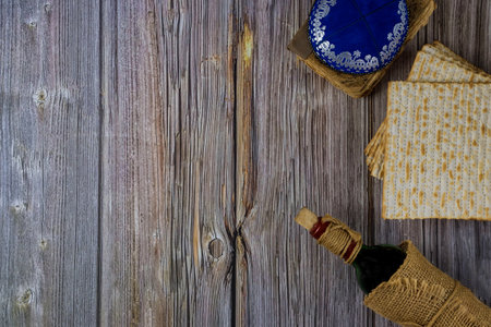 Jewish pesach attributes in composition of wine and passover matzah