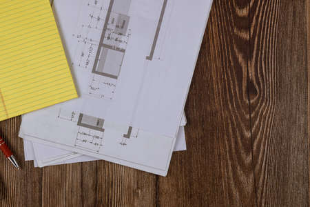 Detail of project, architecture kitchen plan on home renovation blueprint in the architecture officeの写真素材