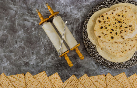 Passover day of great Pesach celebrating symbols holiday traditional Jewish family with kosher...