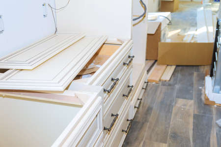 New cabinet in a home improvement kitchen view installed of installation base furniture the drawer in cabinet.の写真素材