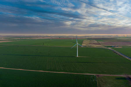 Texas wind turbine farms in the beautiful sky in West Texasの写真素材