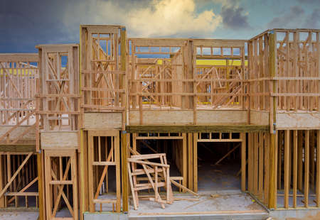 New home construction framing of a house under constructionの写真素材