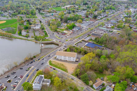 Modern of typical complex small american town buildings on aerial view landscape