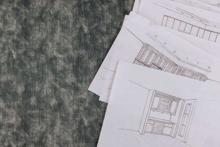 Remodeling selection on architectural custom kitchen project makes to the kitchen design drawingの写真素材