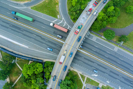 Restoration large road construction site in the renovation bridge of a modern road interchange in USAの写真素材