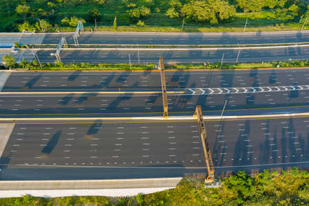 Panoramic aerial view on the Governor Alfred E. Driscoll Bridge over the Raritan River in New Jerseyの写真素材