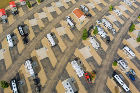Panoramic view RV camping park with the resort with travel in recreation vehicles in the RV parkの写真素材