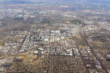 Aerial View of a midtown neighborhood in skyline Phoenix, Arizona US