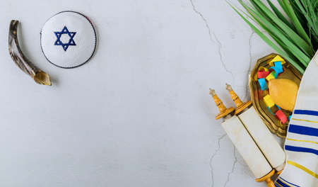Jewish holiday the decorations for Sukkot on fresh citron, etrogの写真素材