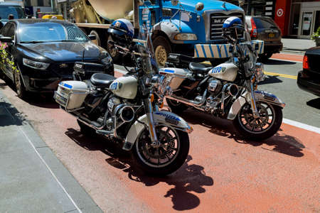 18 June 2021 New York, USA: Police in street on Motorcycle from New York City Policeのeditorial素材