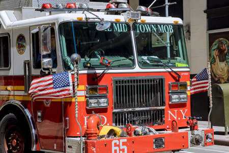 18 June 2021 New York, USA: Firetruck responding to an emergency in Manhattan in New York City, USAのeditorial素材