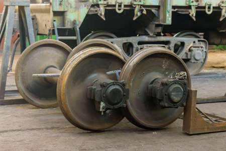 Repair and restoration of the train wheels with train shop stationsの写真素材