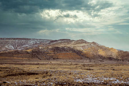 Snow covered of desert mountain in winter New Mexico USAの写真素材