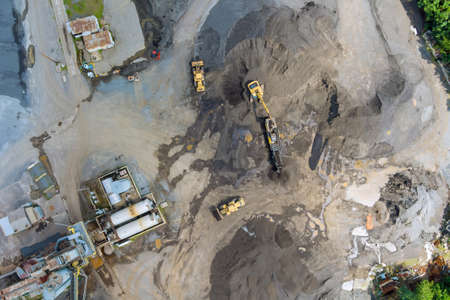 Aerial view with equipment a production for asphalt factory plantの写真素材
