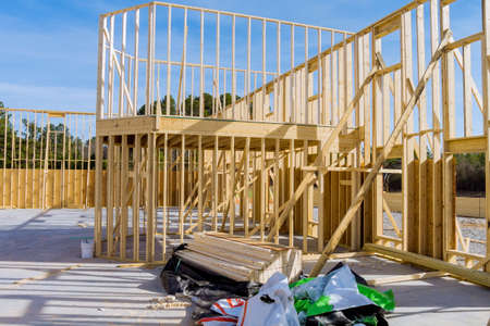 Framing of beams house on of new home under construction