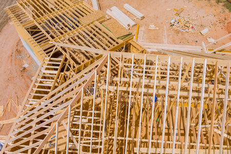 Framing beam of new house under construction home beam constructionの写真素材