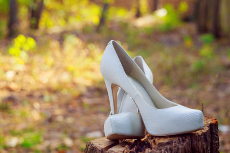Sandals are a bride on the window wedding shoes brideの写真素材