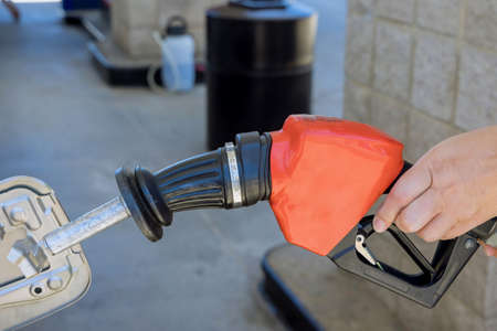 Refill filling oil gas fuel at station refueling to fill the machine with fuel.