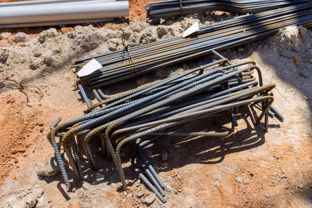 Rebar tie wire work at a construction site for rebar reinforcement of reinforced concrete buildings