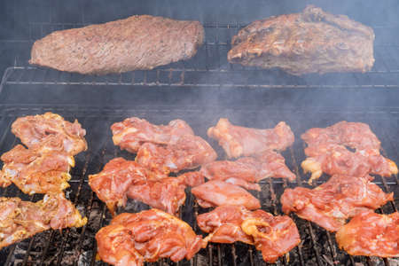 Typical American BBQ dishes as there are a variety of delicious, grilled meats, including beef...