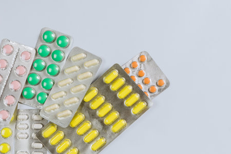 Pack blister full many different of medicine pills packageの写真素材