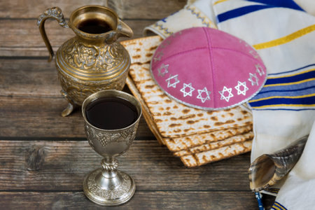 Passover festival is Jewish holiday in which unleavened bread matzah cup of kosher kiddush wine