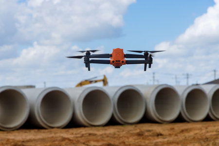 Drone high resolution camera captured detailed images of construction work from unique perspective.の写真素材