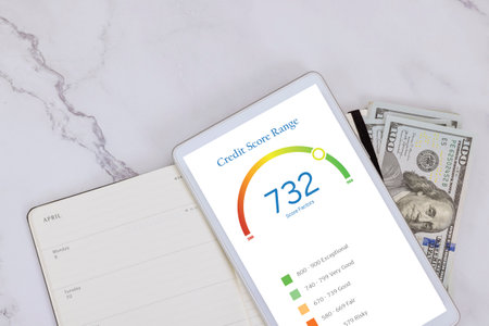 Using digital tablet to check your work account online documents is best way check your credit scoreの写真素材