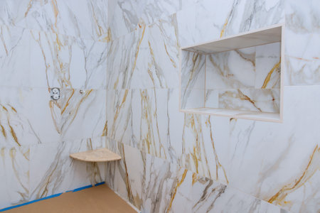 Interior unfinished design at renovation bathroom with shower for new homeの写真素材