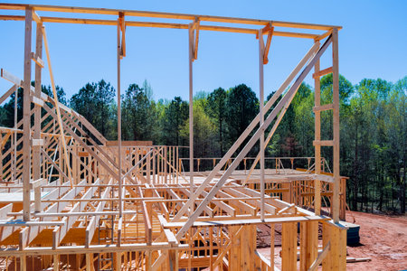 As part construction new home frame framing beam stick is used as framework