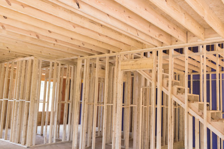 Inside frame wooden beams are utilized to support construction of new house