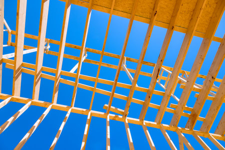 New house frame truss wooden roof beams support
