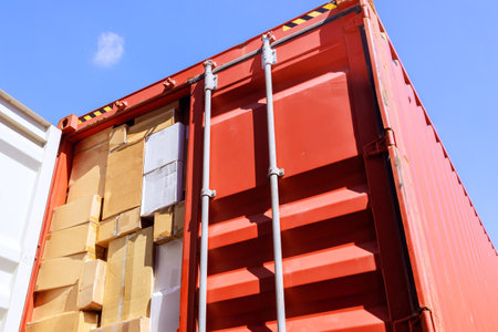 Full stacking packs box shipping container ready for exportの写真素材