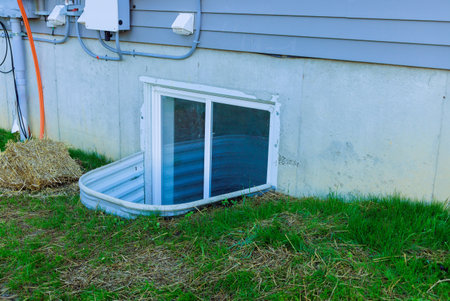 Window well installing to basement for new house at under construction