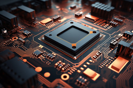 CPU processor unit chip on motherboard of computer AI Generationの素材