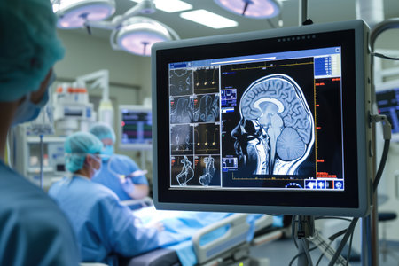 CT scan of brain is conducted on comatose patient in intensive care unit AI Generationの素材