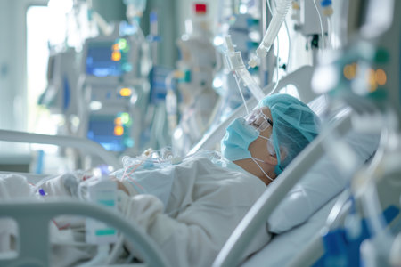 In intensive care unit ICU hospital , patient is in comatose during intensive care AI Generativeの素材