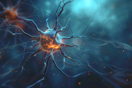 In lab of neurology science department, motor neurons are observed under microscope along with nerve cells a nervous systems Generative AIの素材