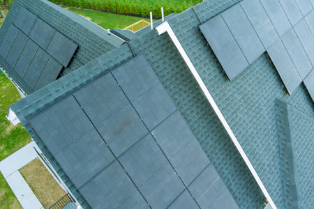 Solar panel roof mounted on top a house is equipped with solar panels