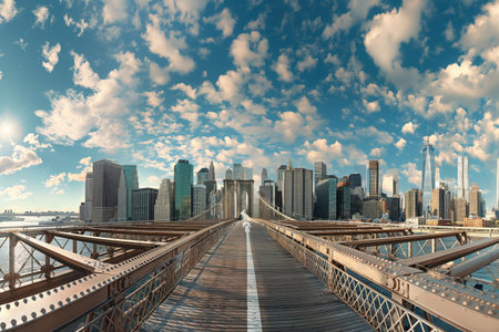 Brooklyn Bridge, New York City, USA with awesome architectural historic scenery details AI Generationの素材