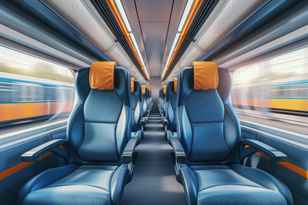 Stylish, comfortable seats are found inside high speed train business class cabin AI Generativeの素材